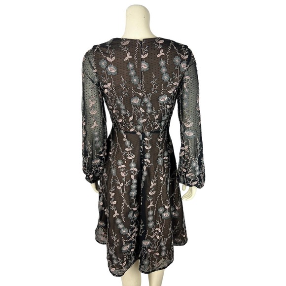 NEW Dress the Population Floral Embroidered Dress S Mesh Sabrina Black Cocktail - Picture 3 of 12